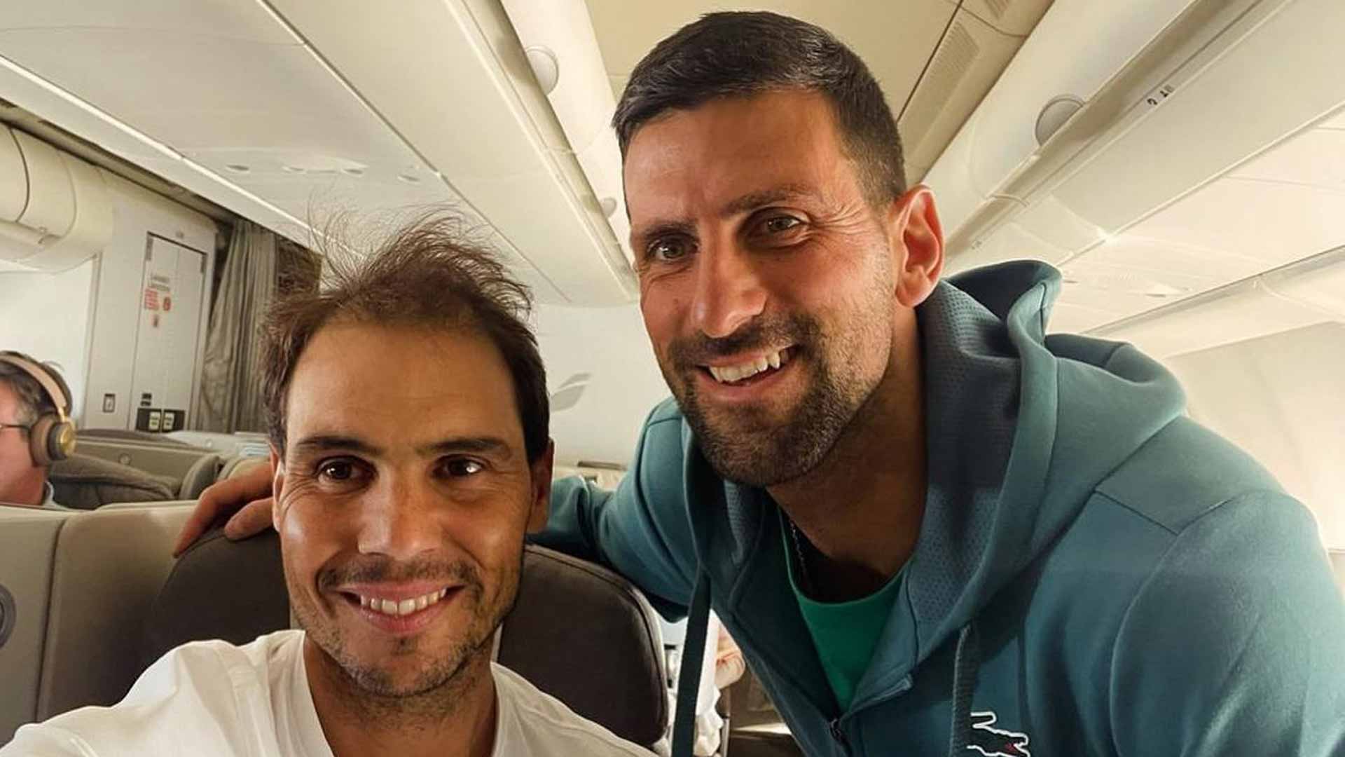 Rafael Nadal and Novak Djokovic en route to the United States together.