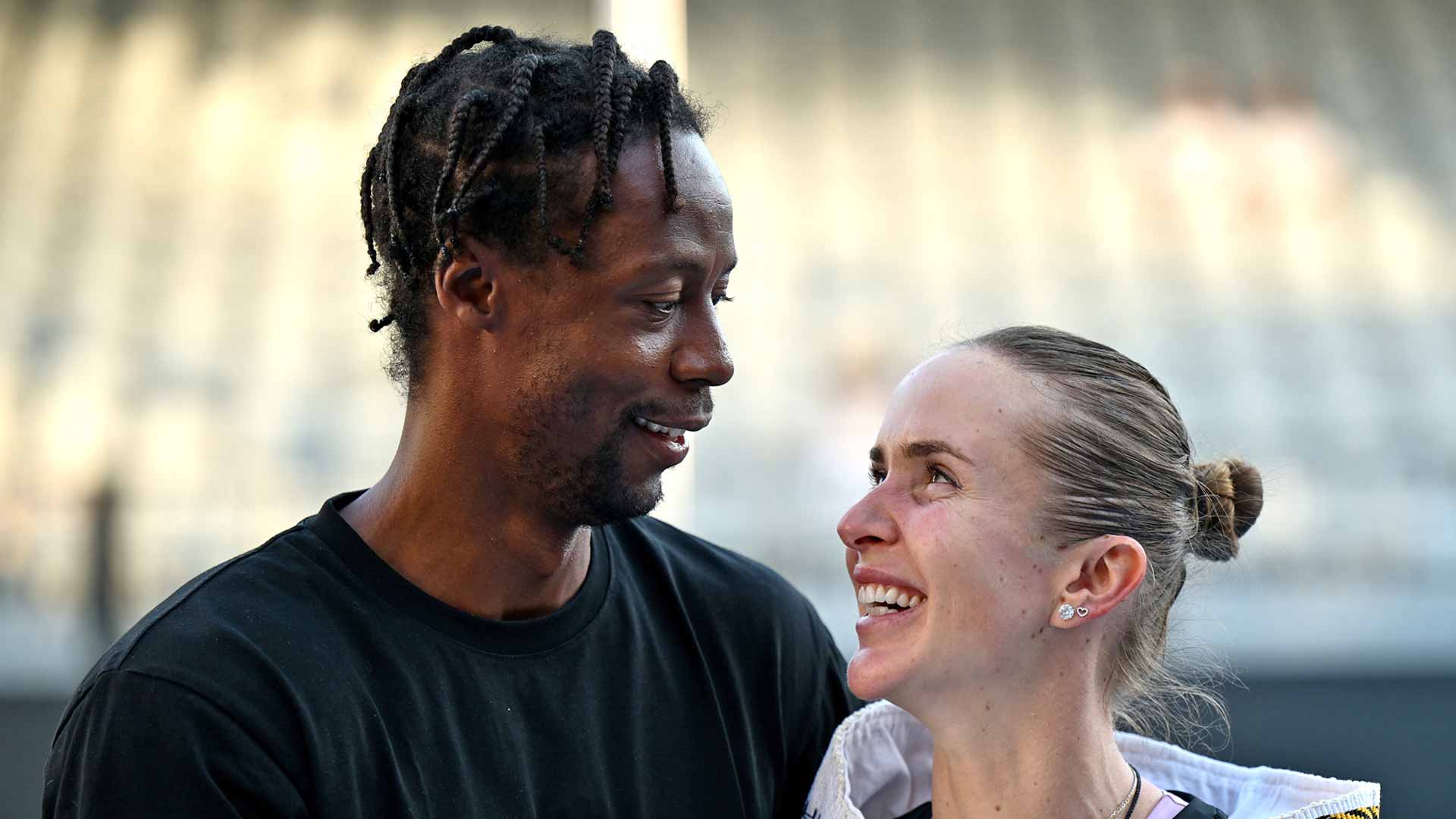 Gael Monfils and Elina Svitolina in January after Svitolina won a title in Auckland.