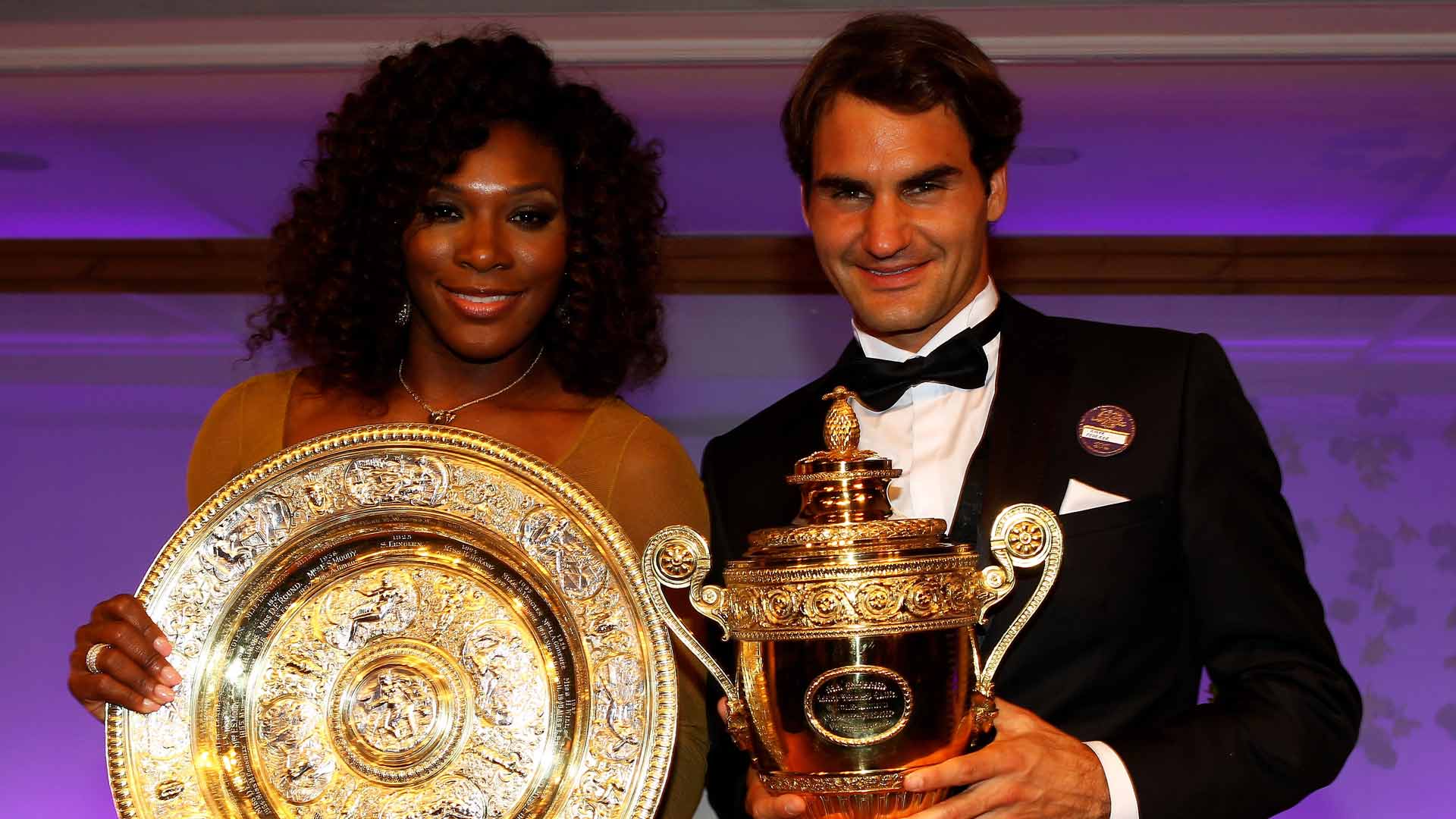 Serena Williams and Roger Federer at the 2012 Wimbledon champions' ball.