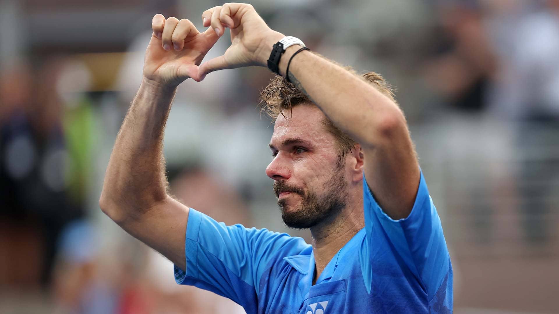 Stan Wawrinka greets the crowd after playing the final US Open match of his career.